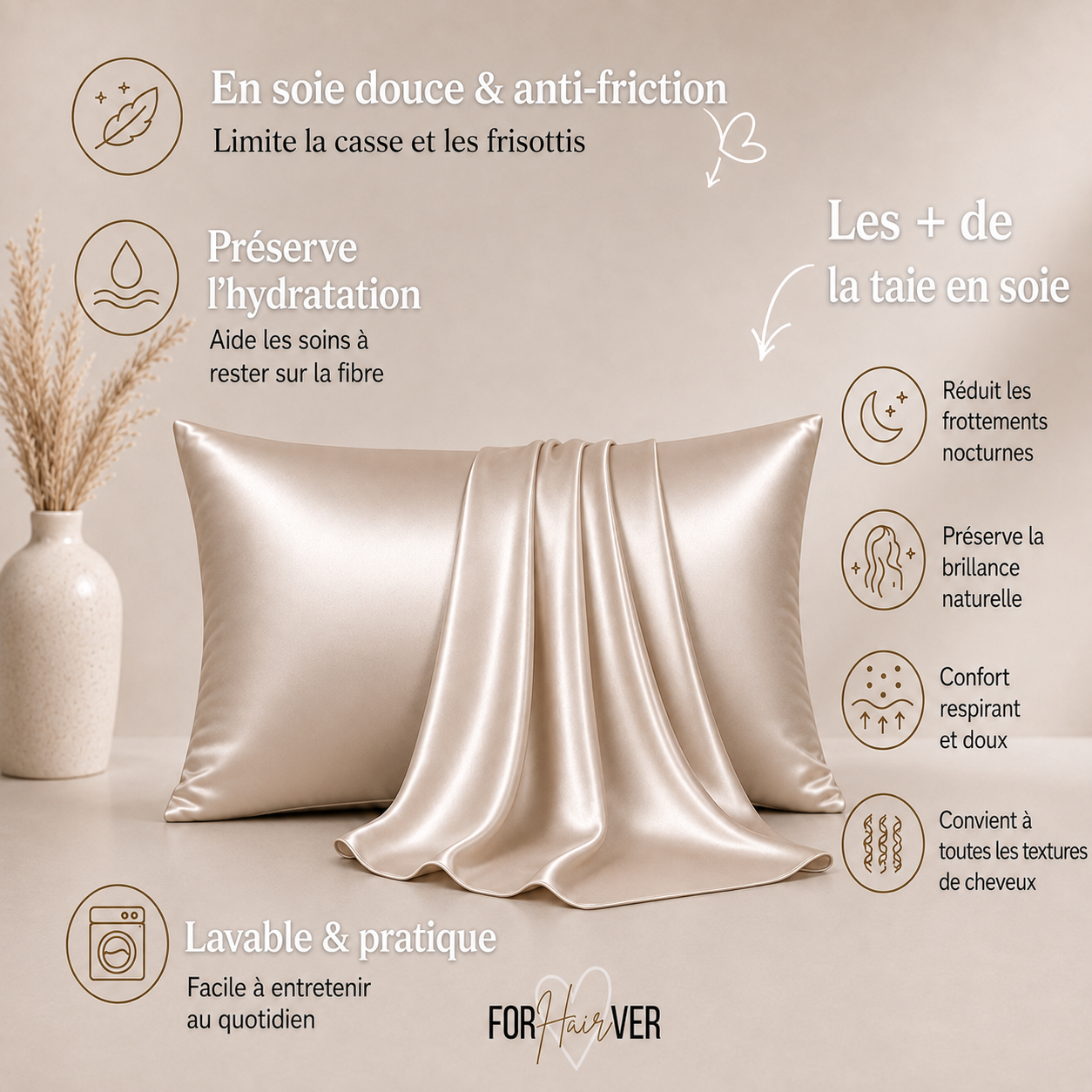 Taie protectrice en soie 50 x 70 cm